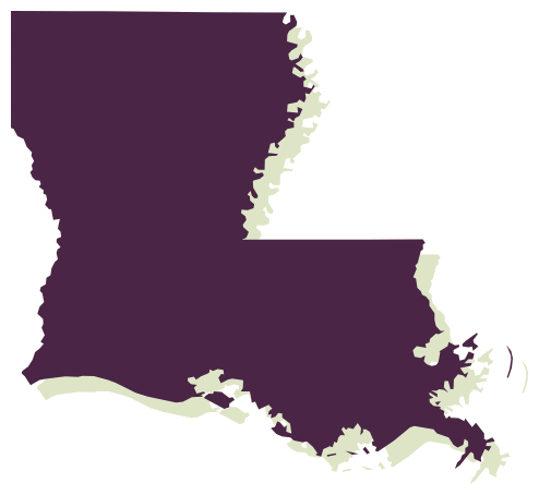 Map of Louisiana — the marker is our Gonzales office; telehealth reaches the whole state